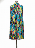 Pre-owned Balenciaga Pleated Abstract Midi Cape Dress in multicolour, full front view, showing sculptural pleating and cape silhouette