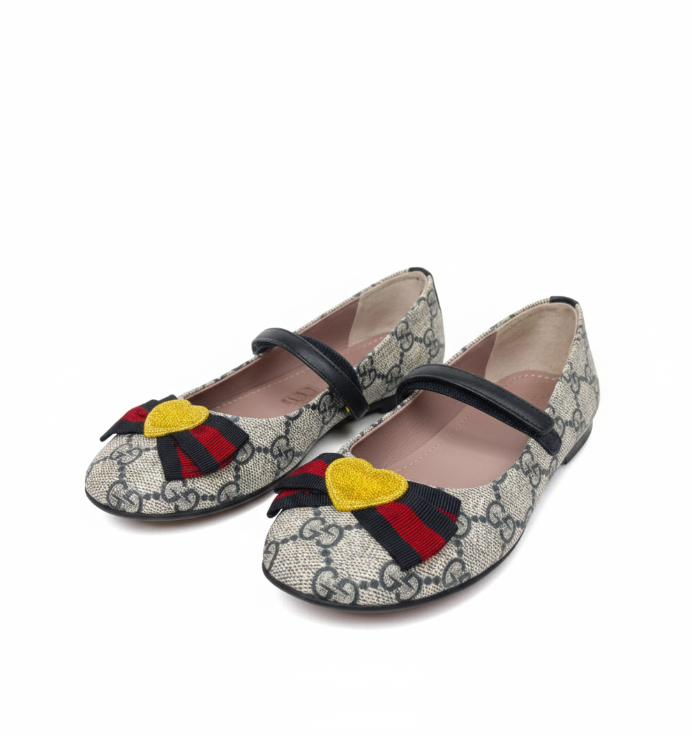 Girl’s Gucci GG Logo Ballerina Shoes — Beige/Ebony (Pre-Owned)