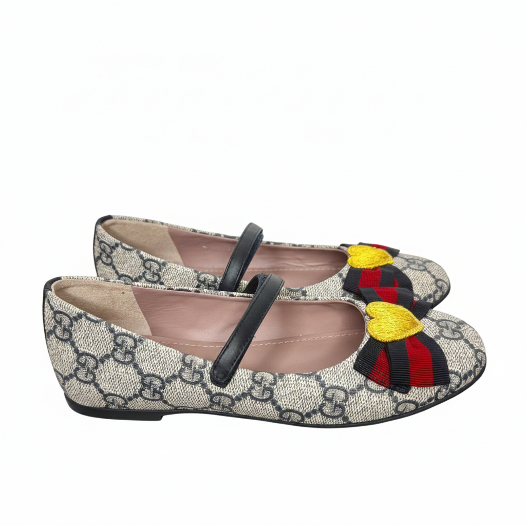 Girl’s Gucci GG Logo Ballerina Shoes — Beige/Ebony (Pre-Owned)