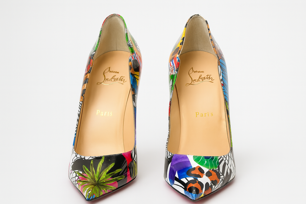 Front view of Christian Louboutin Hot Chick 100 pointed-toe pumps in new condition.